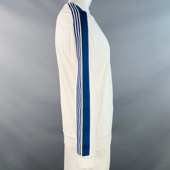 DRIES VAN NOTEN XL White Blue Green Stripe Cotton Long Sleeve Crew Neck Pullover - Picture 2 of 6